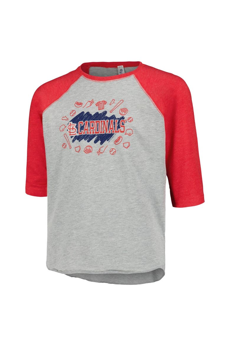 Youth Soft as a Grape Heather Gray St. Louis Cardinals Raglan 3/4 Sleeve T-Shirt, Alternate, color, Heather Gray