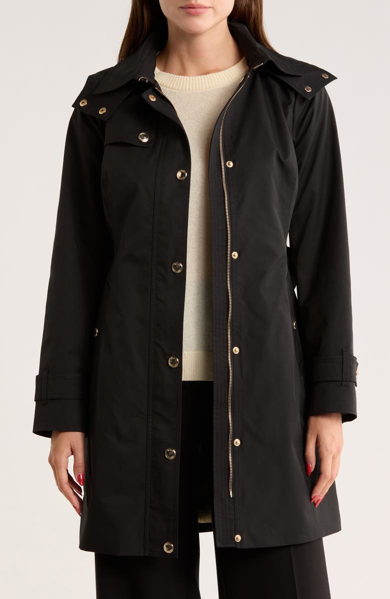 Michael Kors Water Resistant Belted Trench Coat, Alternate, color, Black