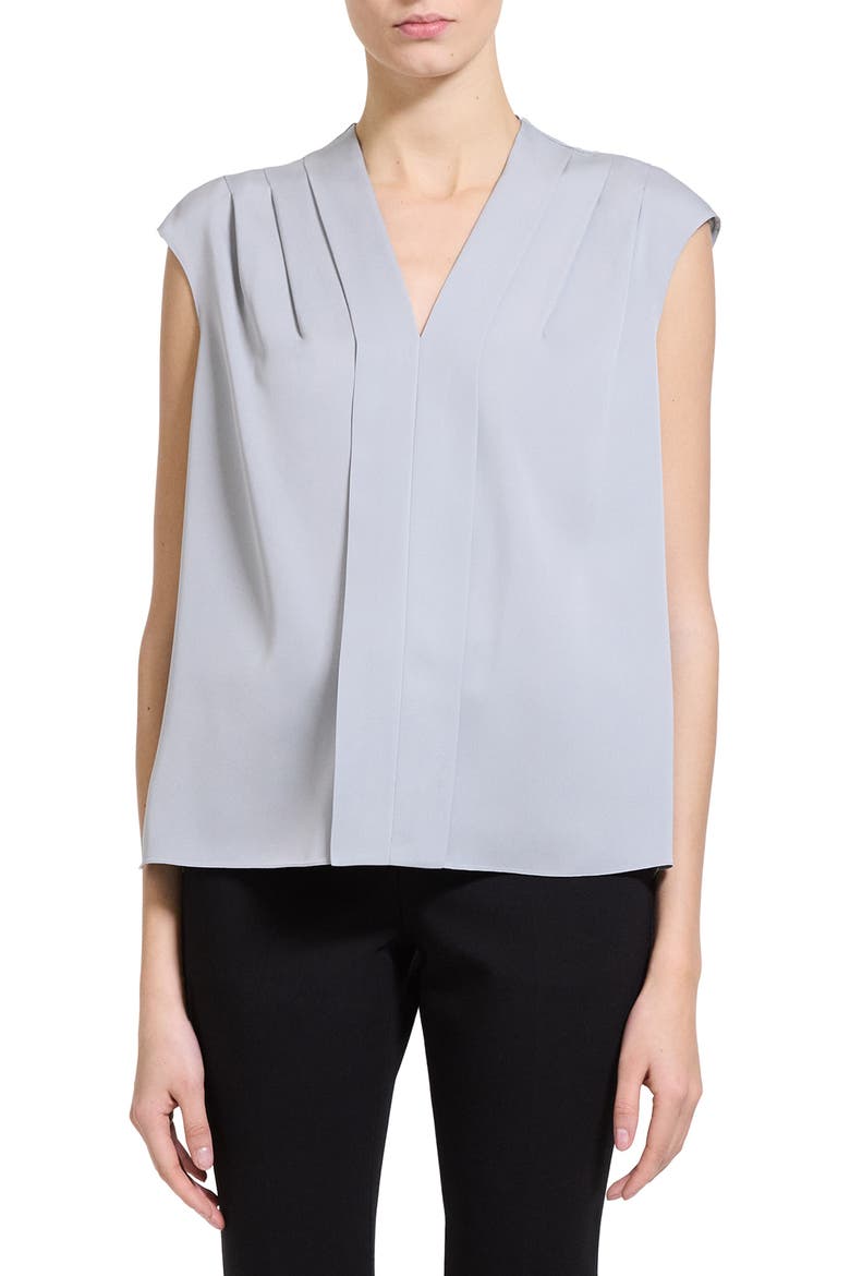 Pleated V-Neck Silk Shell, Main, color, LUNA