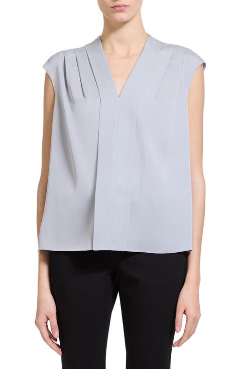 Pleated V-Neck Silk Shell
