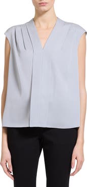 Theory Pleated V-Neck Silk Shell