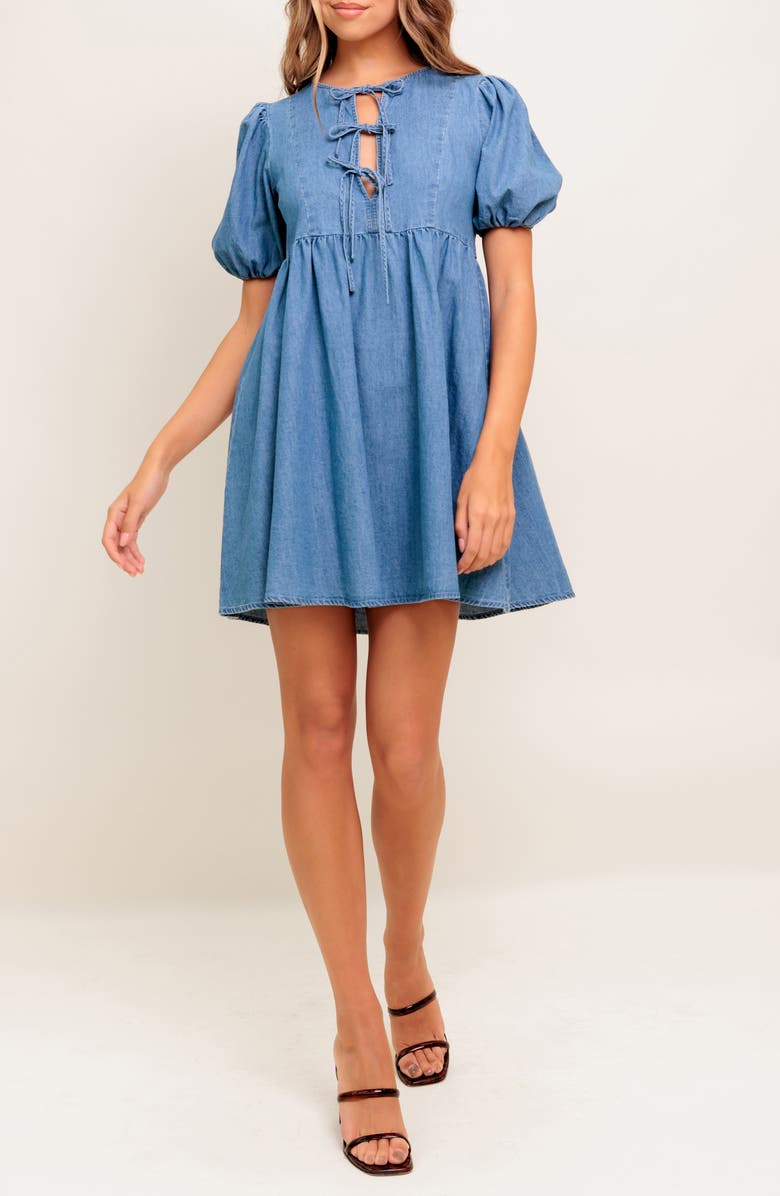 FLYING TOMATO Denim Minidress, Alternate, color, Medium Indigo