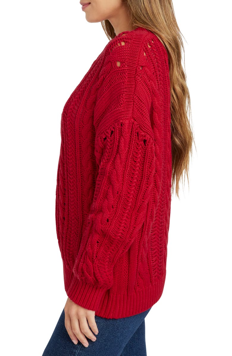 Splendid Martyne Cotton Cable Crewneck Sweater, Alternate, color, Ruby