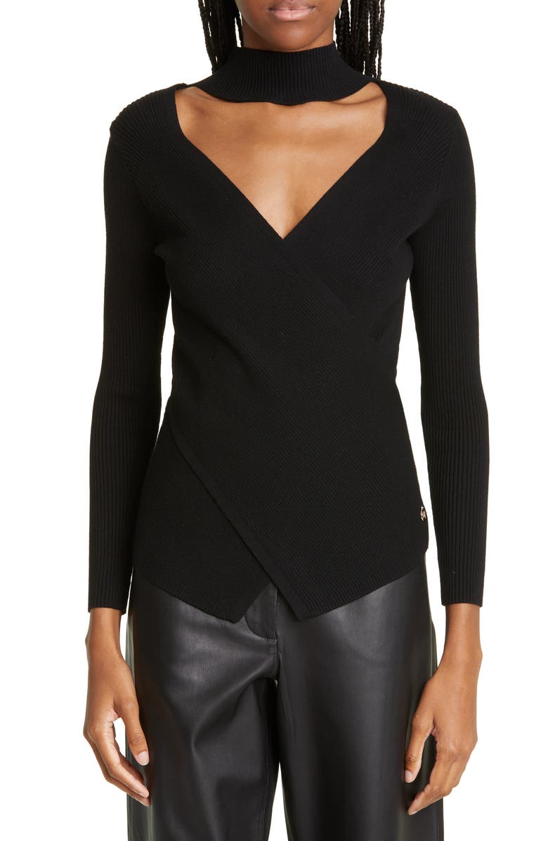 Milly Cutout Wool & Cashmere Rib Turtleneck Sweater, Main, color, 