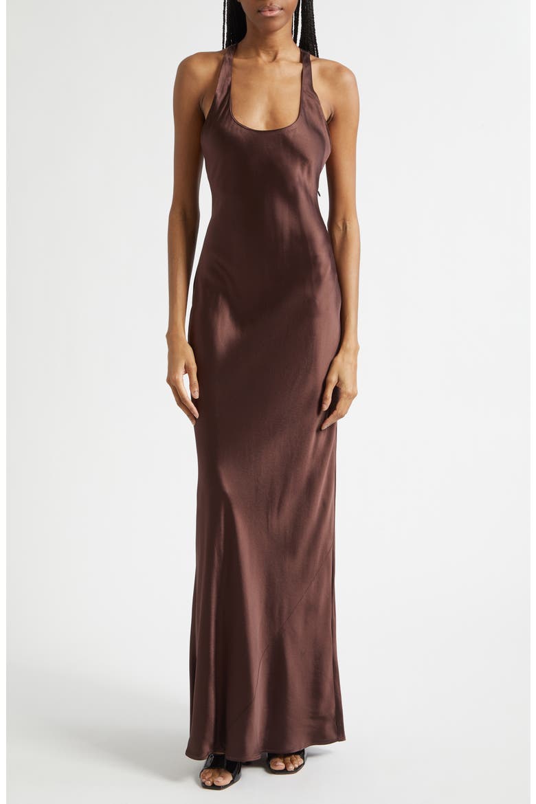 Juanita Racerback Satin Gown, Main, color, EARTH