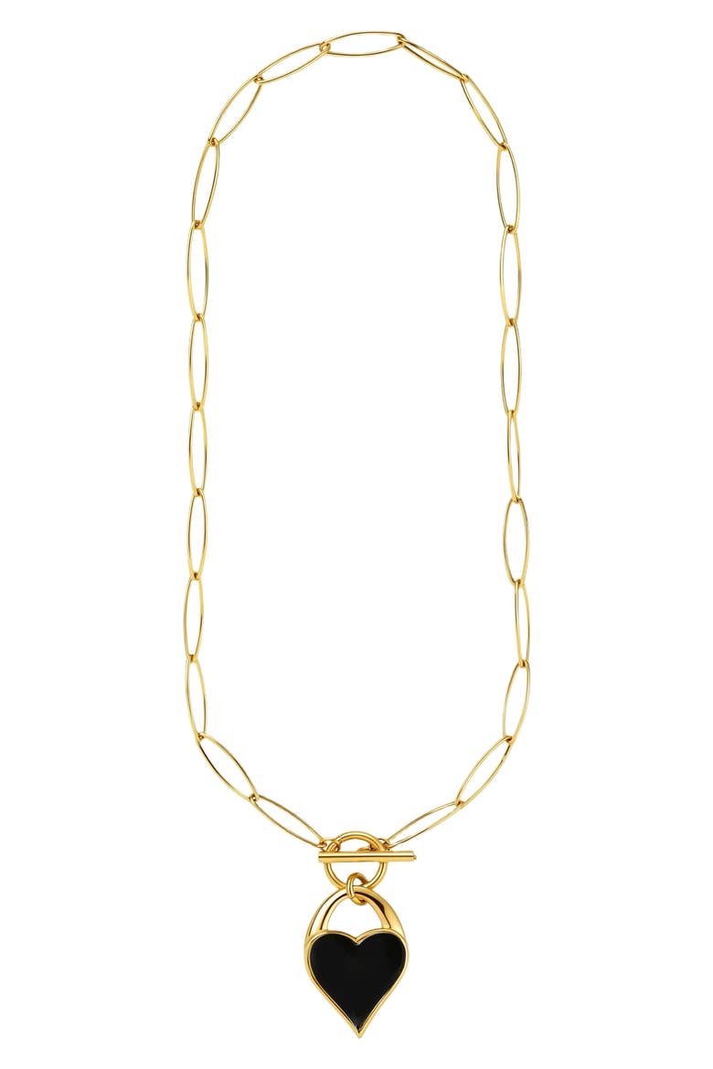 18k Gold Plate Double Sided Heart Pendant Necklace, Alternate, color, GOLD/ WHITE/ BLACK