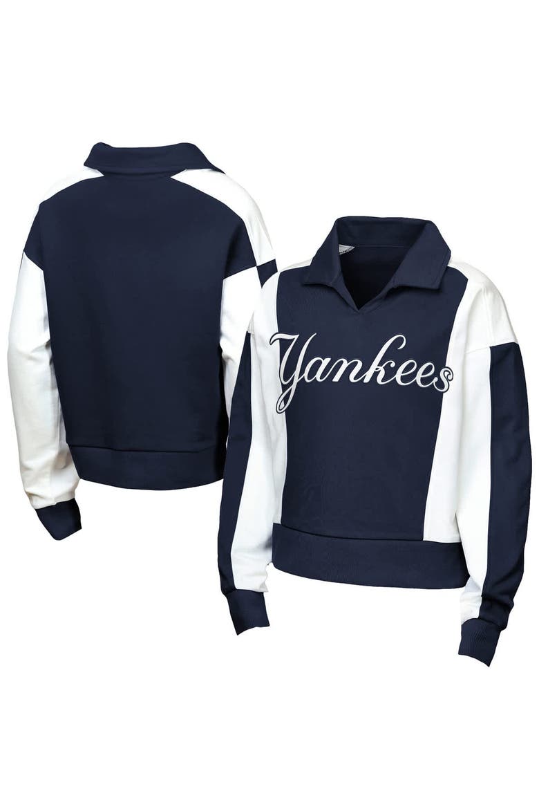 Girls Youth Outerstuff  Navy New York Yankees Tech Curve Ball Sweatshirt, Main, color, Navy