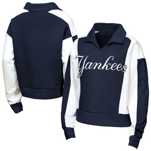 Outerstuff Kids' Girls Youth   Navy New York Yankees Tech Curve Ball Sweatshirt In Blue