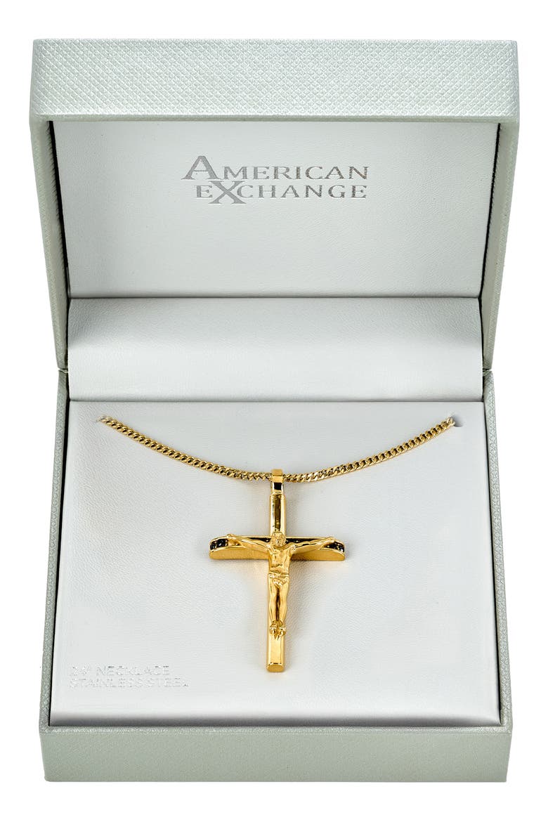 Men's Crucifix Pendant Necklace, Main, color, GOLD
