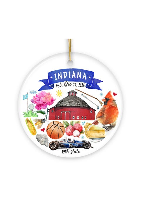 Indiana Round Barn And Cardinal Ornament