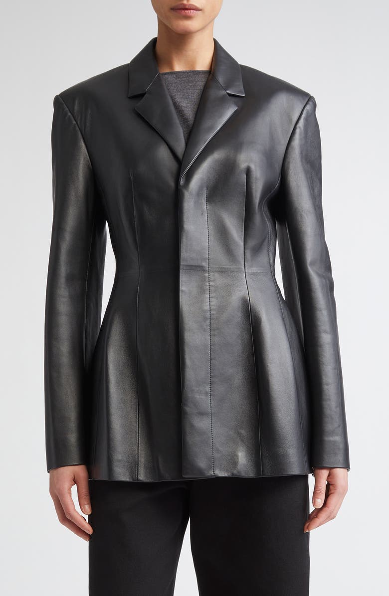 FFORME Dakota Molded Leather Blazer, Main, color, Black