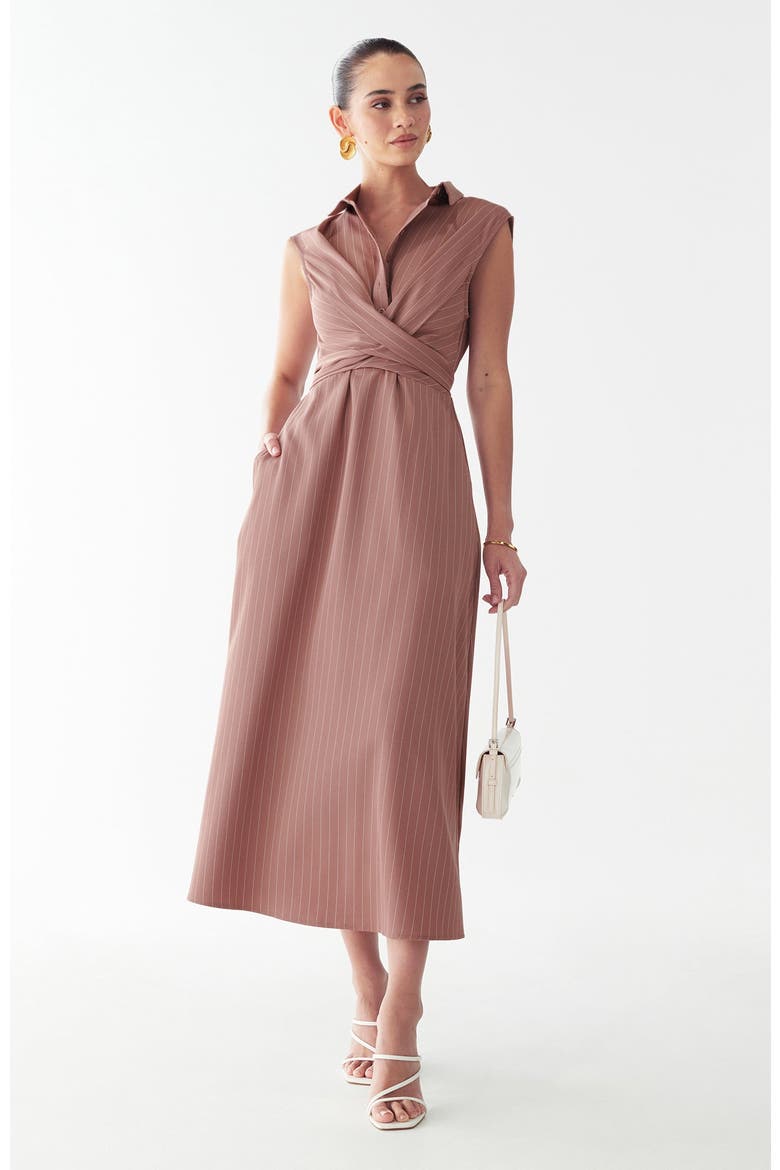Gaia Midi Dress, Main, color, Pink Pinstripe
