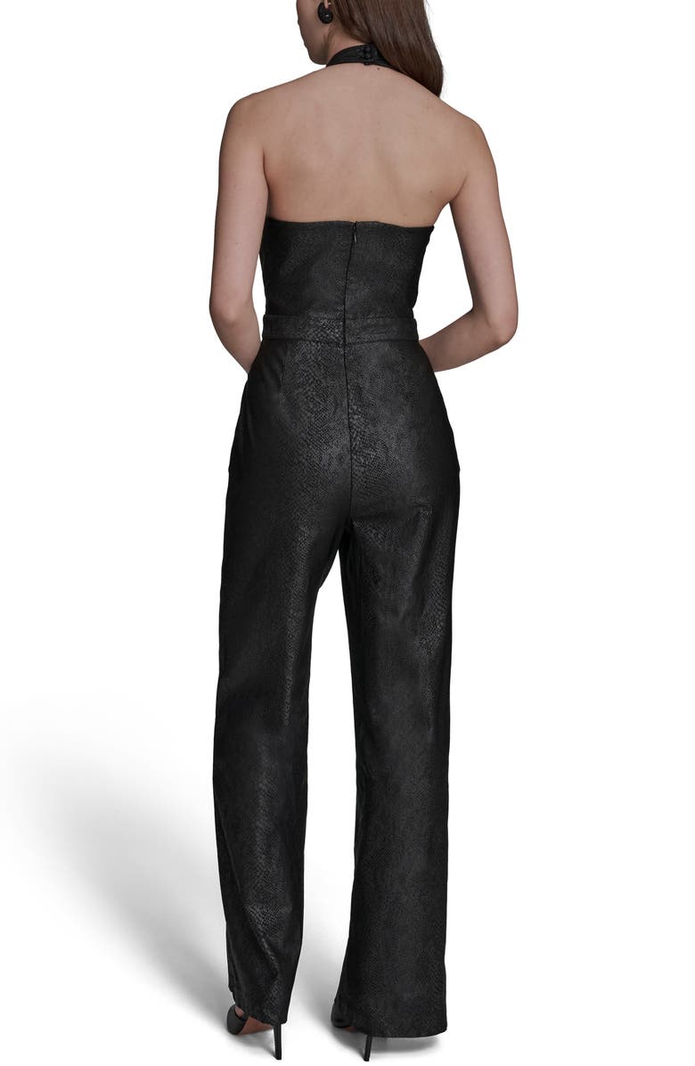 BCBG Snakeskin Foil Halter Jumpsuit, Alternate, color, Black