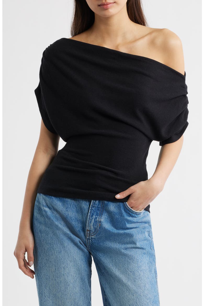 Iris One-Shoulder Knit Top, Main, color, BLACK