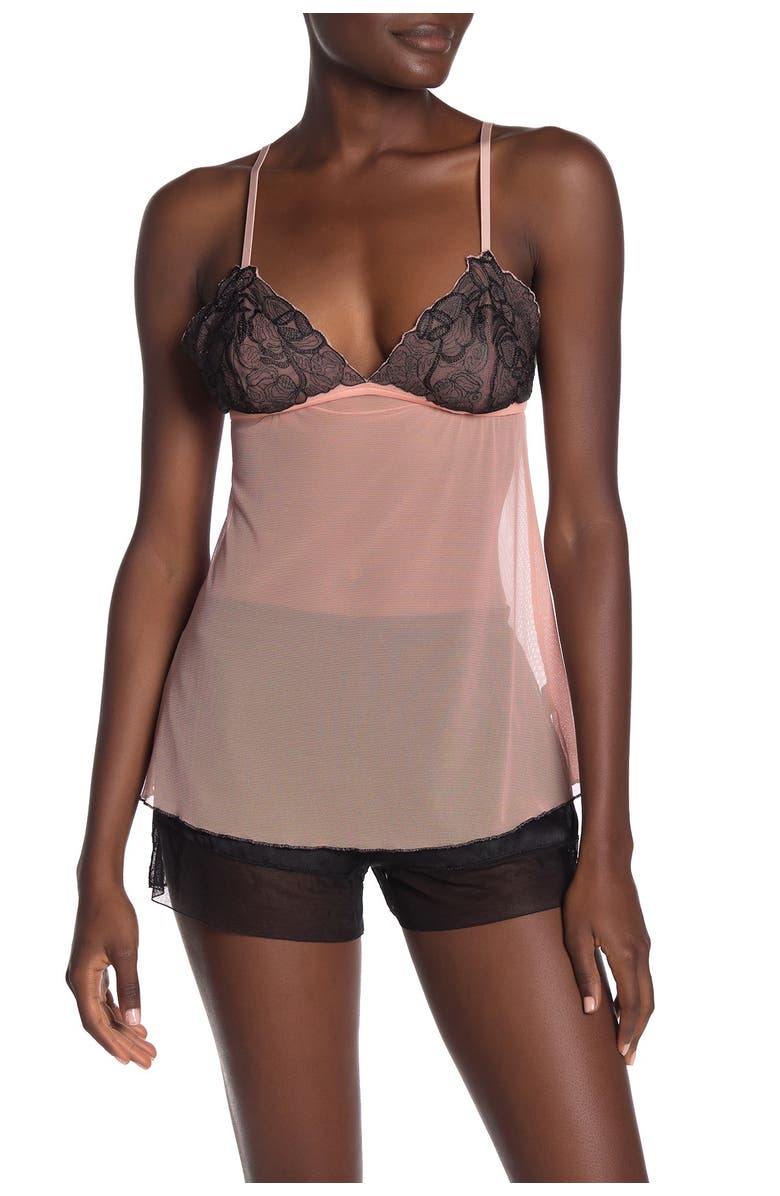 Josie Natori Lolita Lace Trim Mesh Chemise, Main, color, 