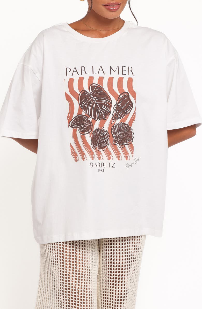 Petal & Pup Par La Mer Oversize Cotton Graphic T-Shirt, Main, color, White