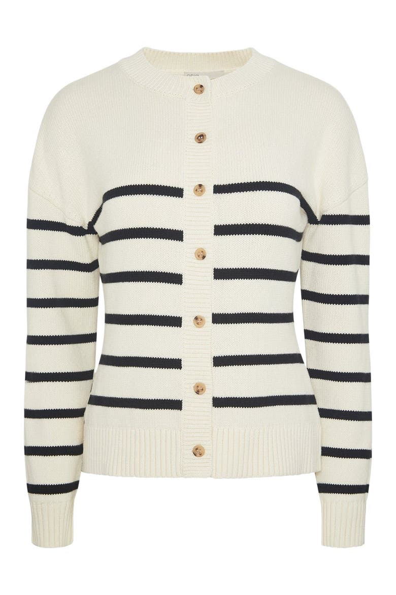 Cotton Fitted Cardigan, Alternate, color, NOIR NAVY/WHITE