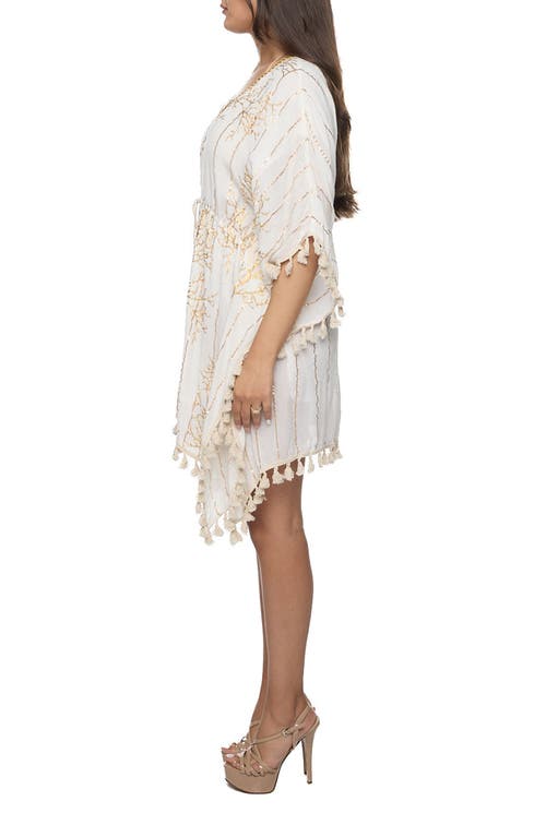Shop Ranee's Ranees Tassel Trim Cover-up Poncho In Ivory