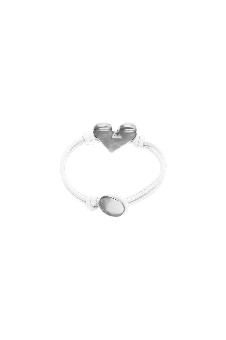 White Leather Bracelet with Sterling Silver-Plated Heart Detail, Alternate, color, Silver