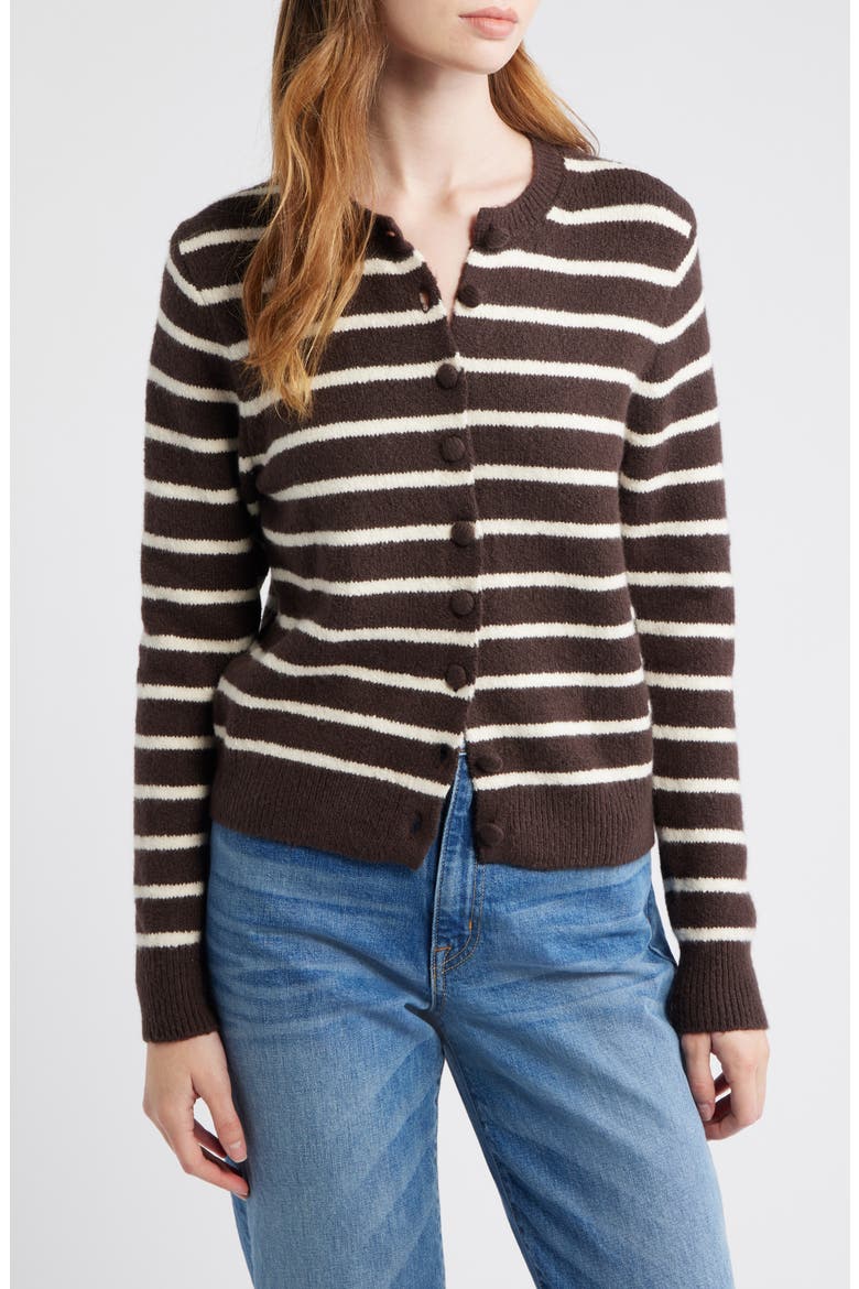 Kensington Cardigan, Main, color, DARK CAROB AND IVORY STRIPE