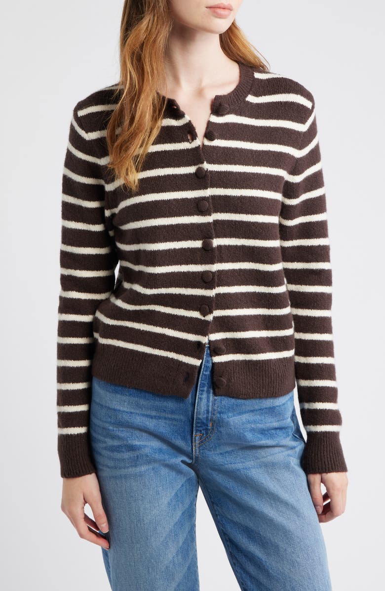 Madewell Kensington Cardigan, Main, color, Dark Carob And Ivory Stripe