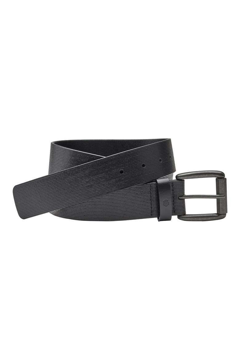 Scored Leather Belt, Main, color, BLACK