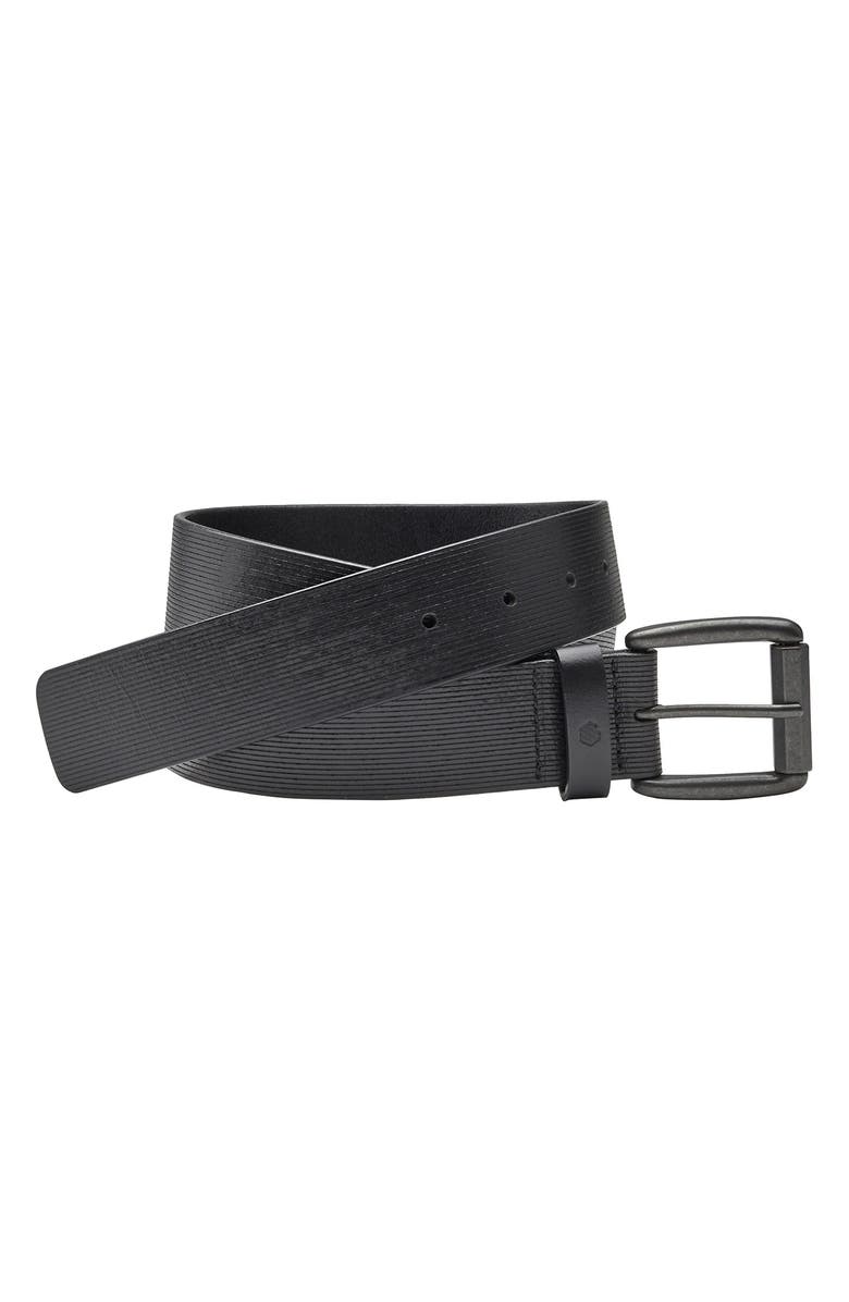 Johnston & Murphy Scored Leather Belt, Main, color, Black