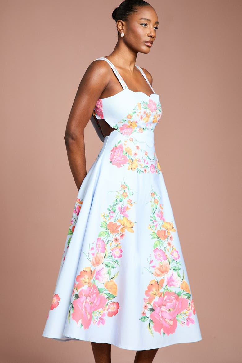 Floral Cotton Dress, Alternate, color, Pale Blue