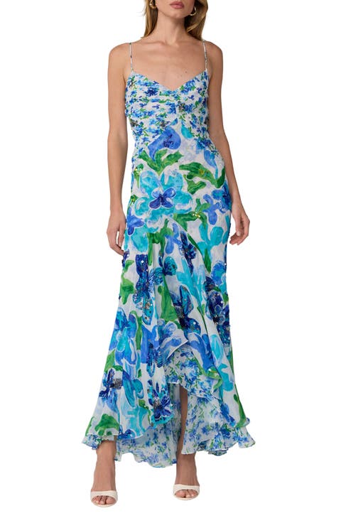 Eileen Floral Sequin High-Low Maxi Dress
