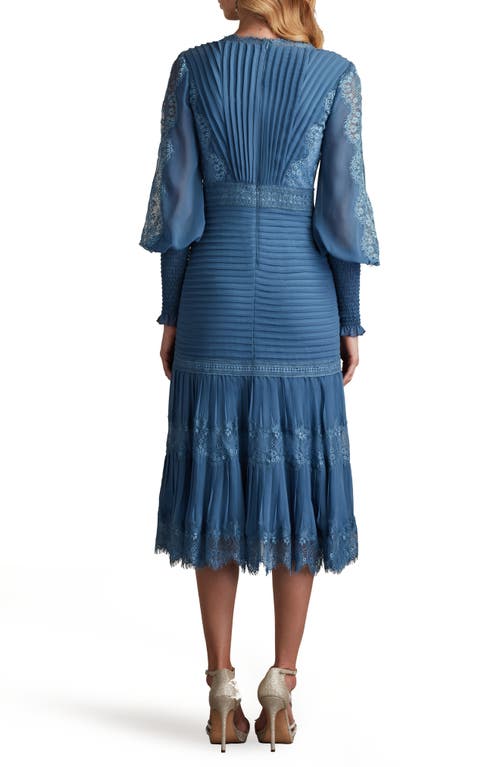 Tadashi Shoji Lace Pintuck Long Sleeve Cocktail Dress In Slate