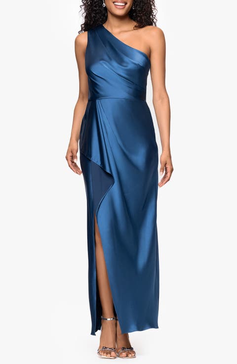 One Shoulder Satin Evening Gown