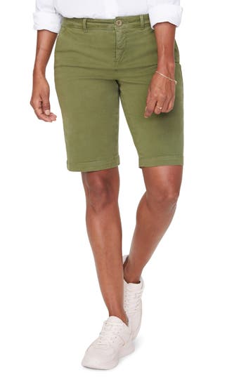 Nydj Stretch Cotton Blend Twill Bermuda Shorts In Green