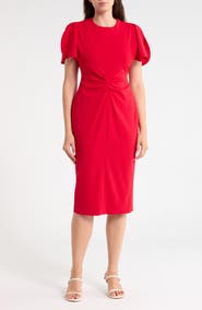 Calvin Klein Split Ruched Sleeve Midi Dress