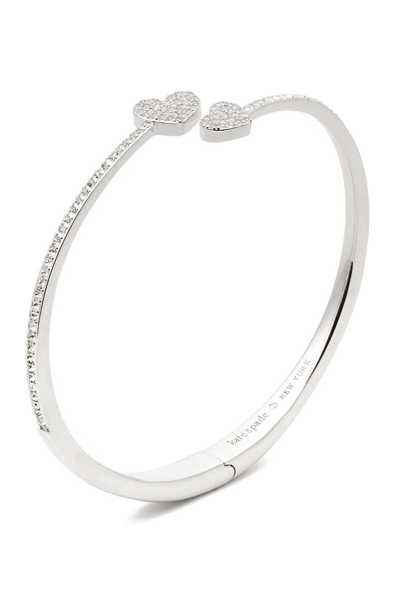 Pave Heart Open Hinge Cuff Bracelet, Alternate, color, CLEAR/ SILVER