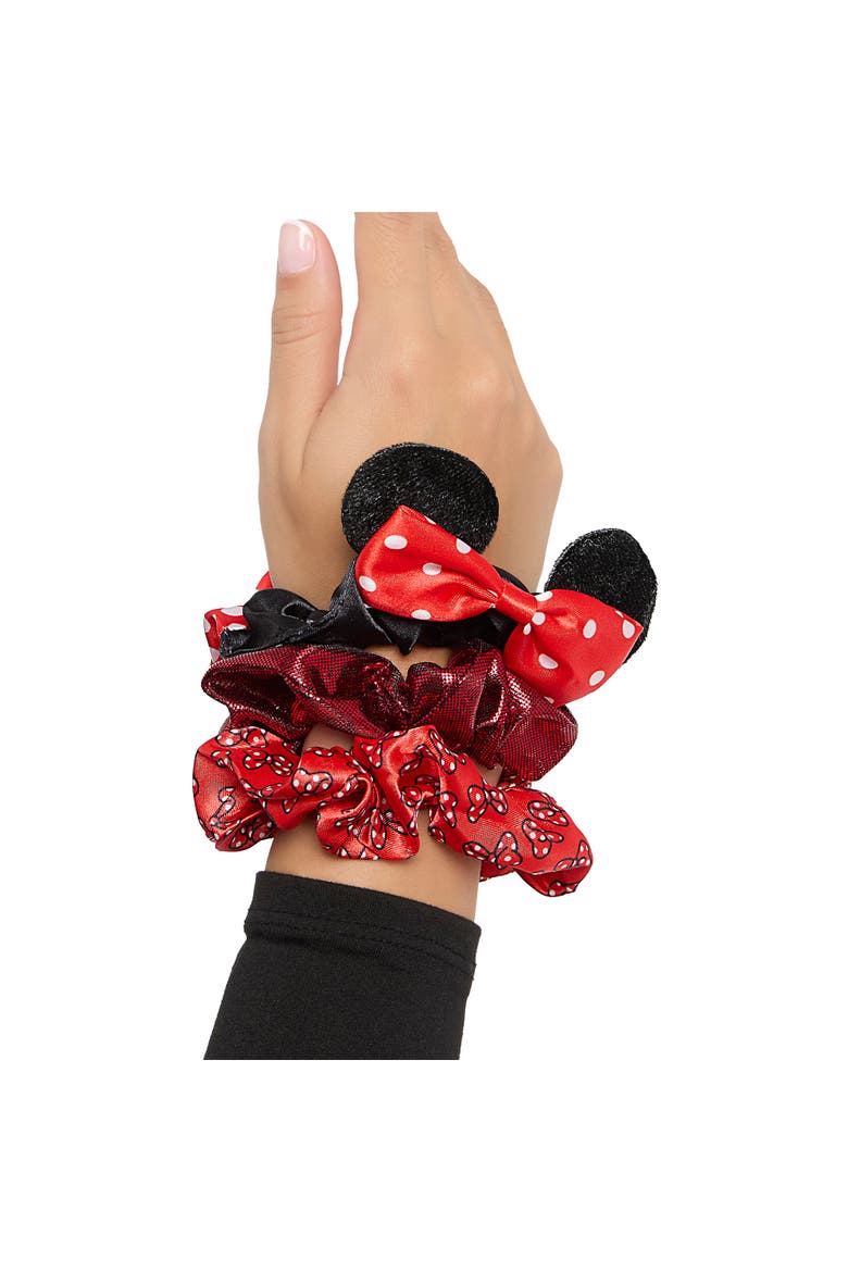 Minnie Mouse Scrunchies 3-Piece Official License, Disney Hair Accessories, Alternate, color, Red