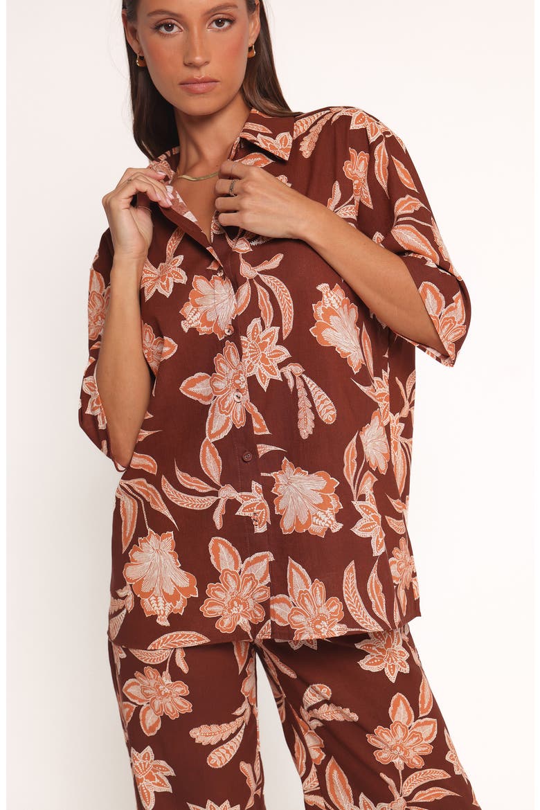 Samira Floral Cotton Blend Button-Up Shirt, Alternate, color, ORANGE FLORAL