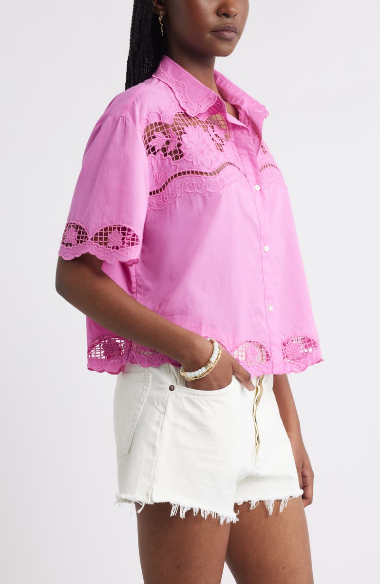 Treasure & Bond Embroidered Cutwork Cotton Camp Shirt, Alternate, color, Pink Surprise