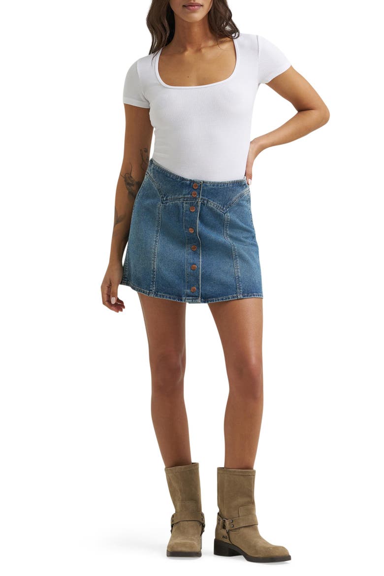 Paneled Cotton Denim Miniskirt, Alternate, color, WORN LEGACY