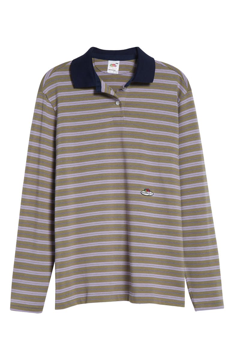 Hommegirls x Fruit of the Loom Stripe Long Sleeve Cotton Polo, Main, color, Lilac Stripe