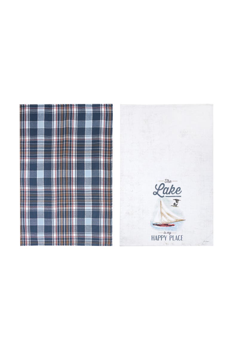 Lakeside Is My Happy Place Dishtowel Set of 2, Main, color, Blue