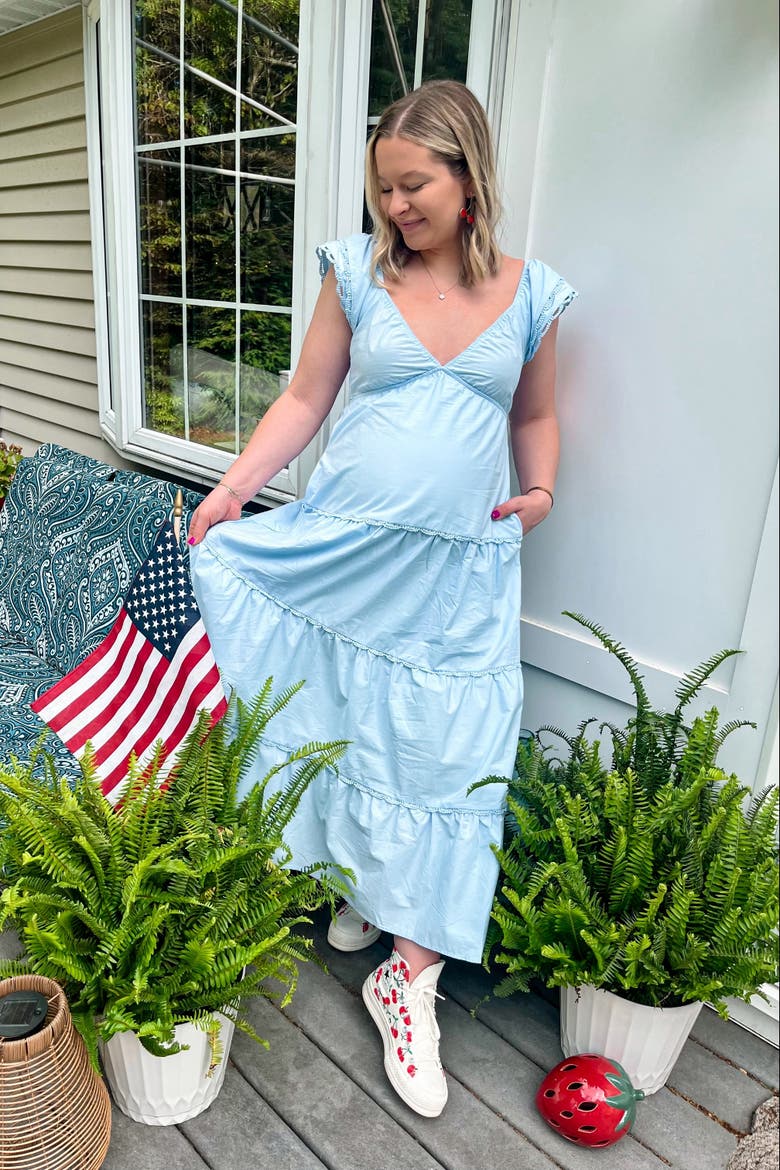 Ruffle Trim Maxi Dress, Alternate, color, Light Blue