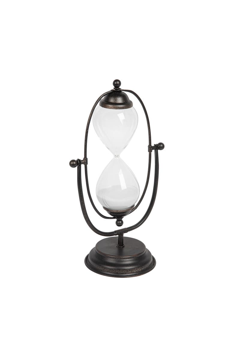 Storied Home Decorative Rust Color Metal Hourglass with White Sand, Main, color, Brown