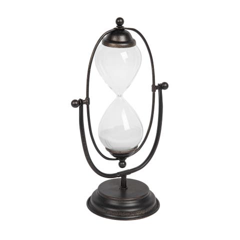 Decorative Rust Color Metal Hourglass with White Sand