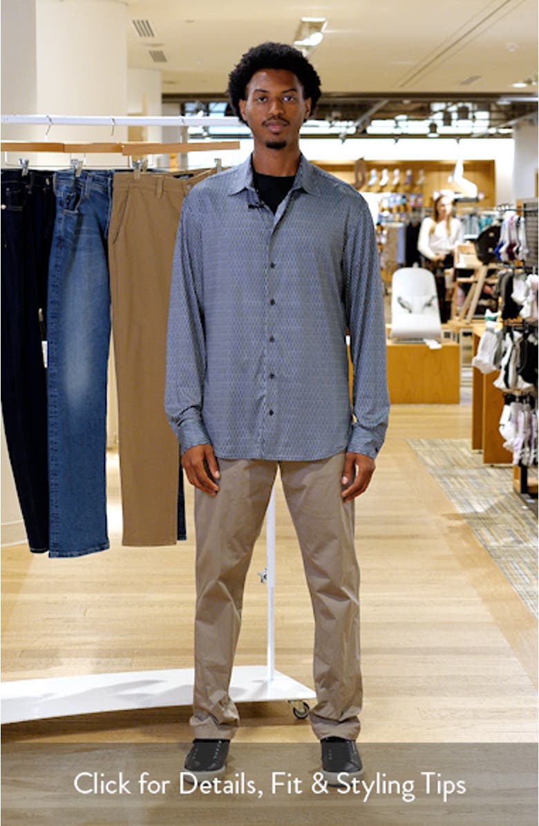 Geo Print Stretch Button-Up Shirt, sales video thumbnail