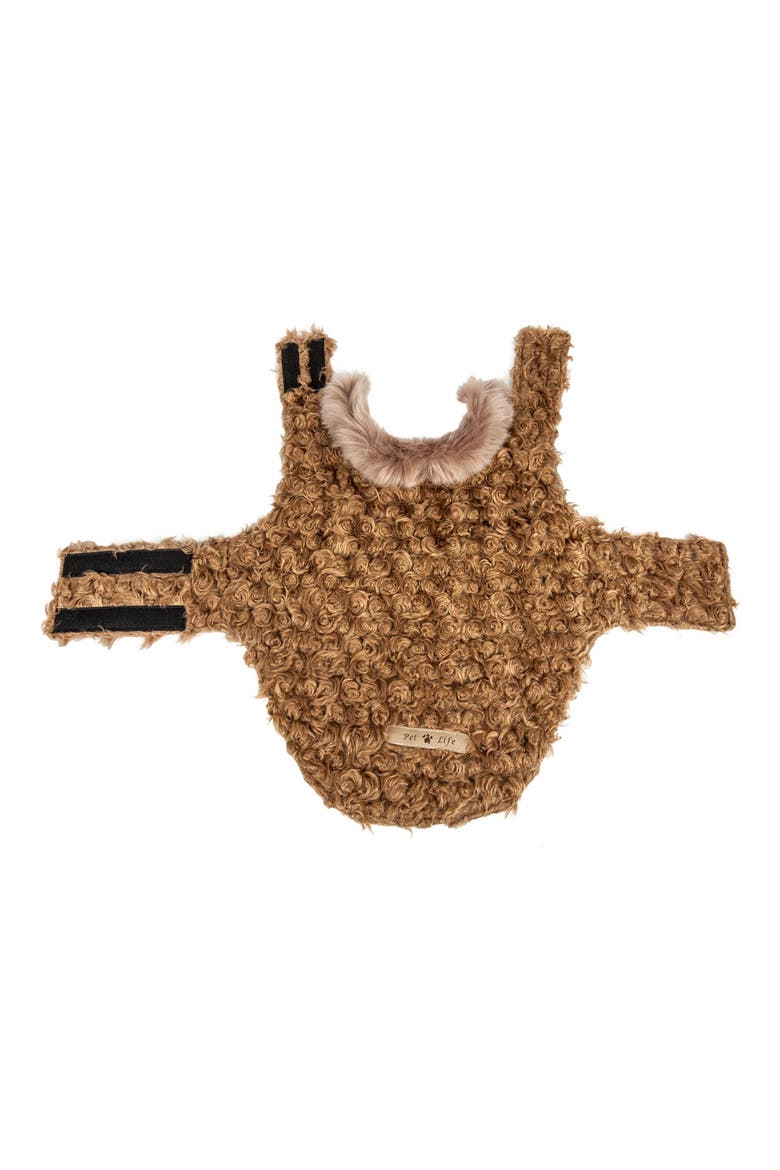 LUXE 'Gilded Rawflled' Gold Fleck Designer Faux Fur Dog Coat, Alternate, color, COFFEE BROWN AND WHITE