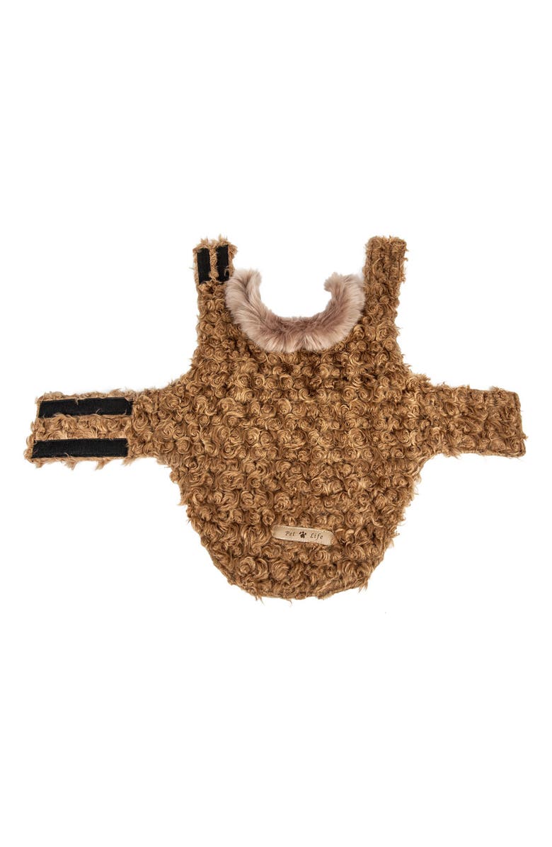 PET LIFE LUXE 'Gilded Rawflled' Gold Fleck Designer Faux Fur Dog Coat, Alternate, color, Coffee Brown And White