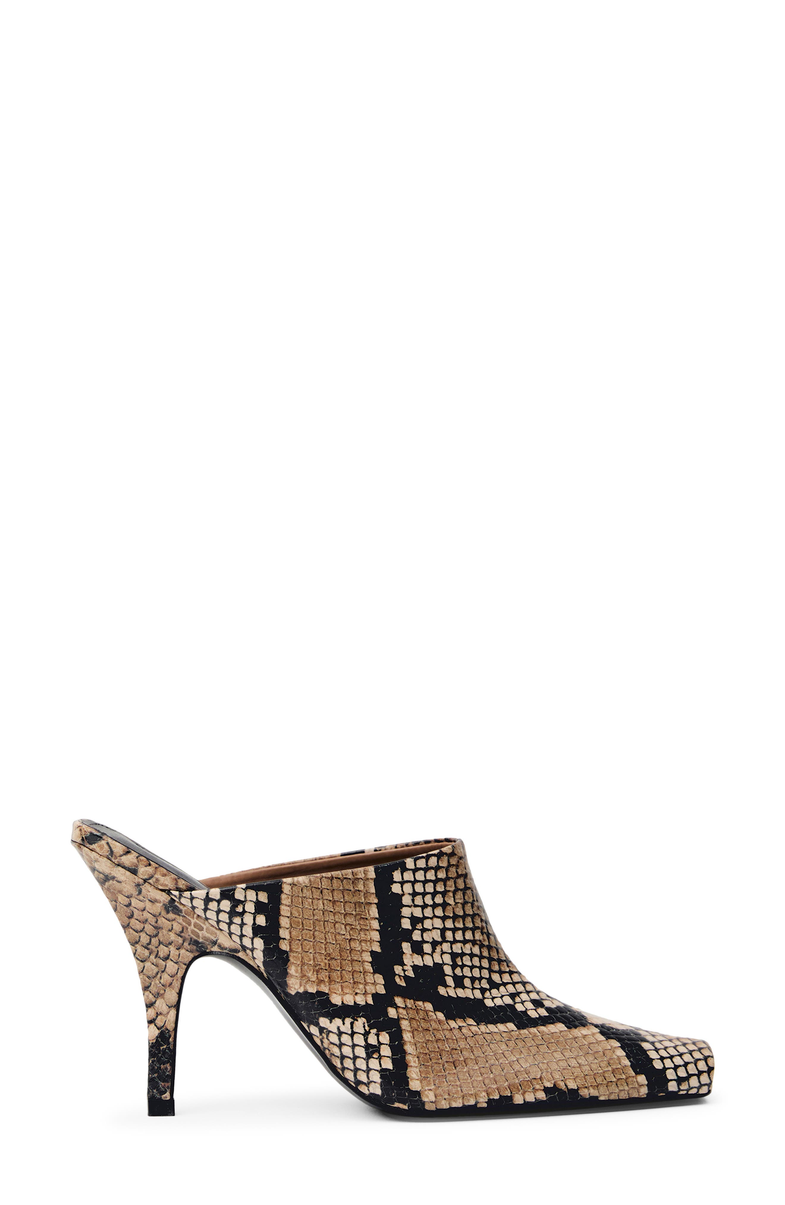MANGO Snakeskin Print Heeled Mule, Main, color, 