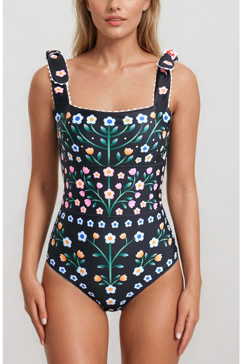 Day/Night Garden Reversible One-Piece Swimsuit, Main, color, Black