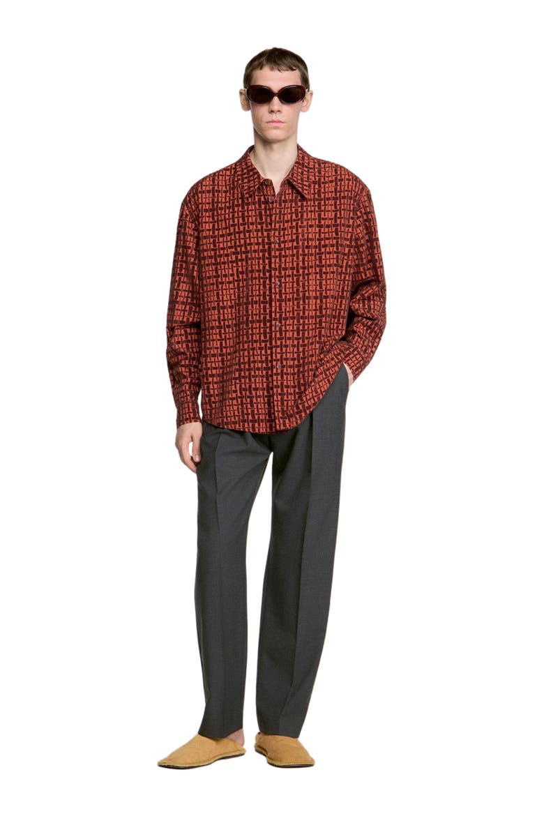 Shirt with velvet flocking, Alternate, color, Burnt orange
