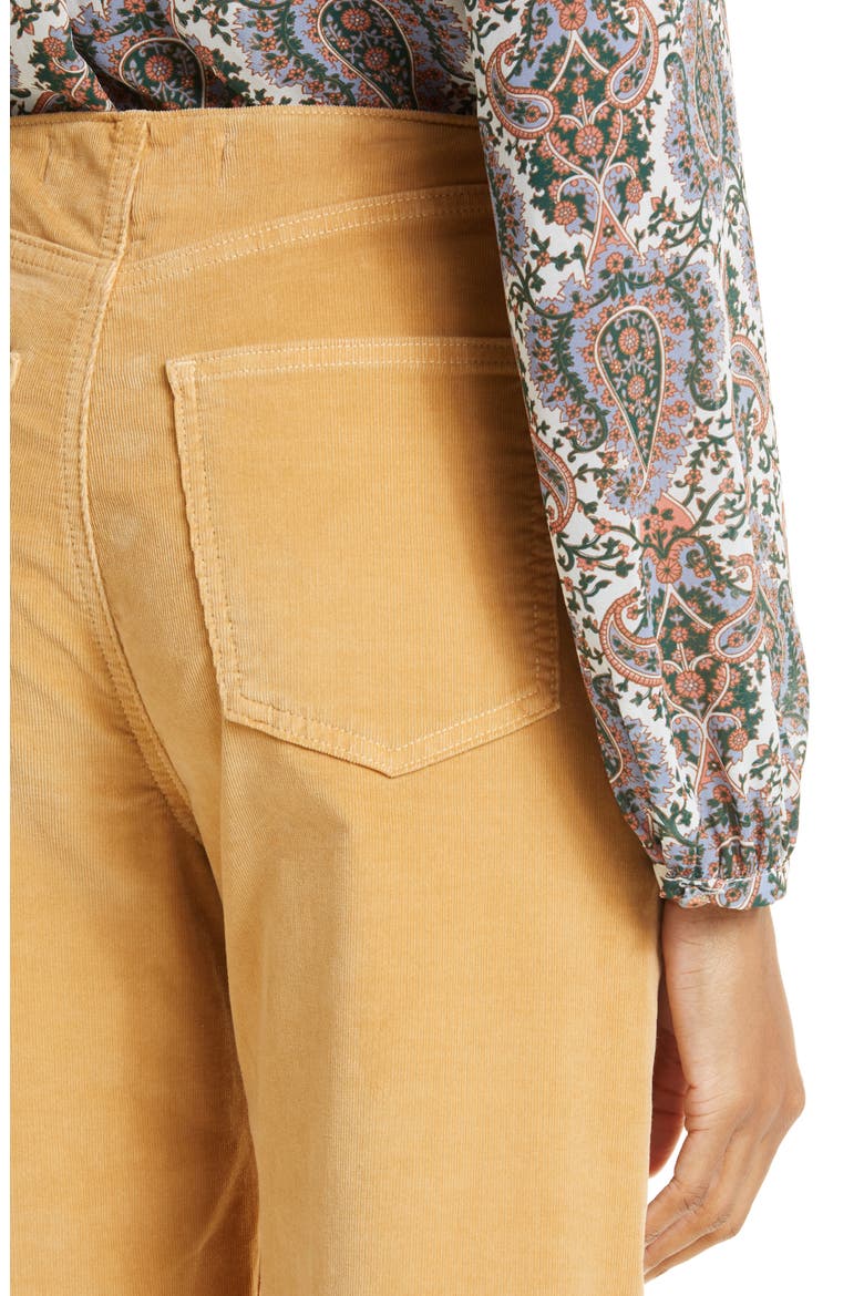Crosbie Exposed Button Crop Wide Leg Corduroy Pants, Alternate, color, WOOD THRUSH